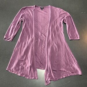 Torrid Hacci Drape Front Anorak Cardigan Size Large Purple Open Knit 3/4 Sleeve